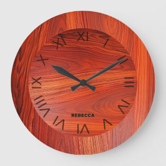 Körsbärsträtextur anpassad monogram stor klocka