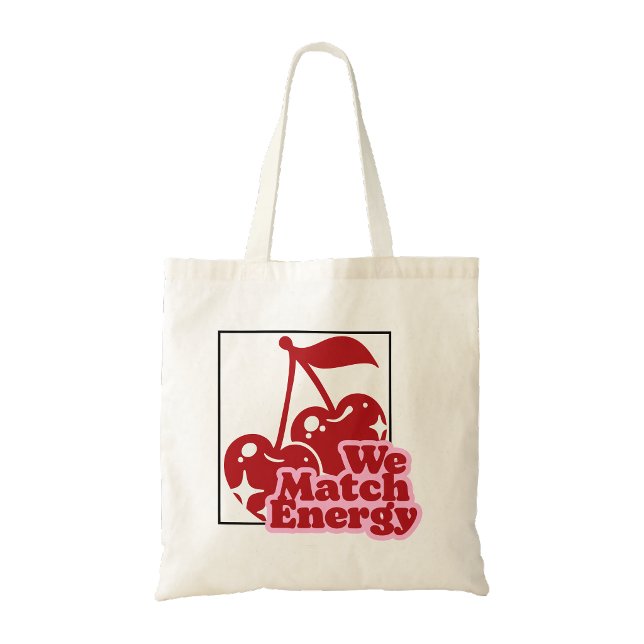 Körsbärstryckt shoppingväska tygkasse (We match energy cherry print tote bag)