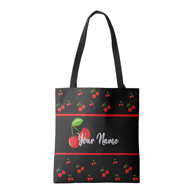 Körsbärstryckta inköpsväska i tyg för böcker tygkasse (Cherry print shopping Book Tote Bag)