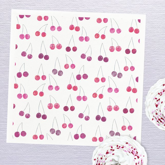 Körsbärsvattenfärg fest  pappersservett (Cherry pattern watercolor party paper napkins)