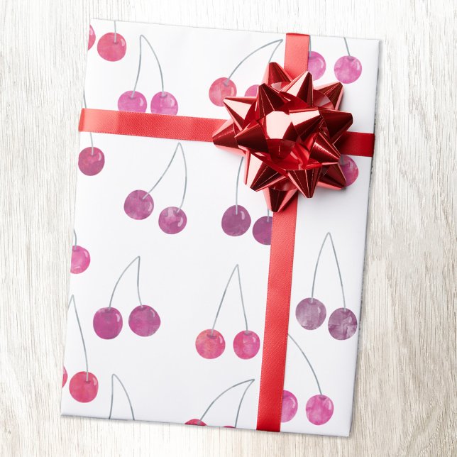 Körsbärsvattenfärg mönster presentpapper (Watercolor cherries pattern gift wrapping paper roll)