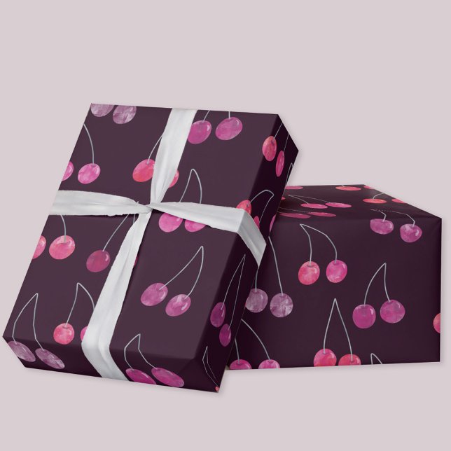 Körsbärsvattenfärgssmönster Presentpapper (Watercolor cherries pattern gift wrapping paper roll)