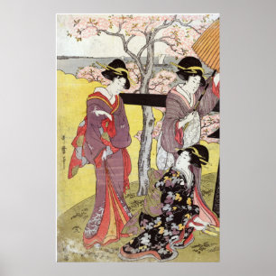 Körsbärsvisning i Gotenyama av Kitagawa Utamaro Poster