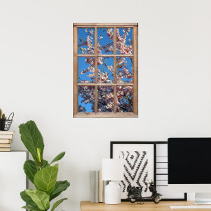 Körsbärsvy Blommar från ett fönster Poster