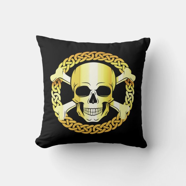 Korsben för keltisk skal/Viking/Pirat/guld/svart Kudde (Framsida)