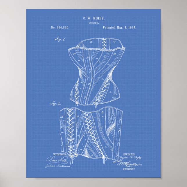 Korset 1884 Patent Art Blueprint Poster (Framsidan)