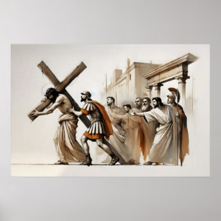 Korsets Västationer Jesus tar upp korset Poster
