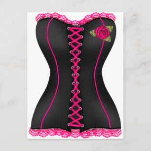Korsett Svart Rosa ros Vykort