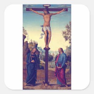 Korsfästelsen med Jungfru Maria av Pietro Perugino Fyrkantigt Klistermärke