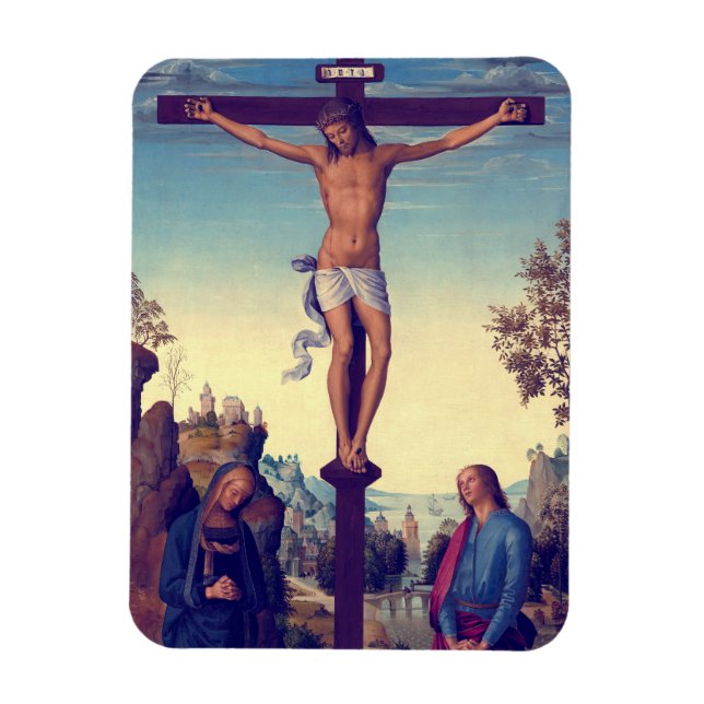 Korsfästelsen med Jungfru Maria av Pietro Perugino Magnet (Vertikal)