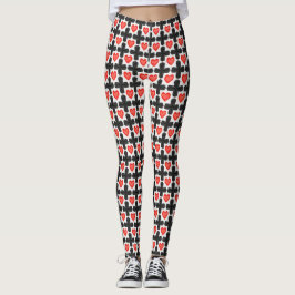 Korsformigt rutigt mönster med röda hjärtan leggings