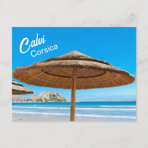 Korsika Calvi strand och citadell Vykort