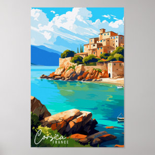 Korsika Frankrike vintage resor illustration Poster