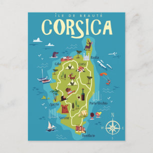 Korsika Illustrated Karta Vykort