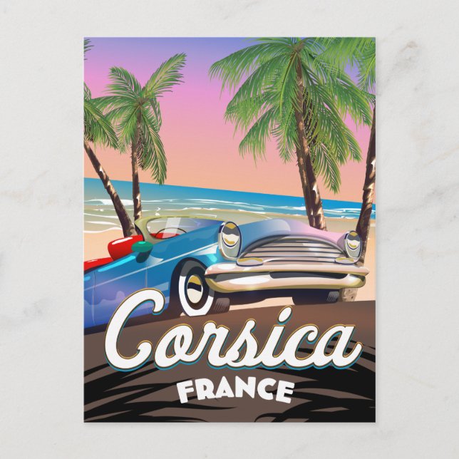 Korsika Retro bil reseraffisch Vykort (Framsida)