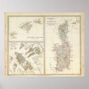 Korsika, Sardinien, Balearerna, Valletta Poster