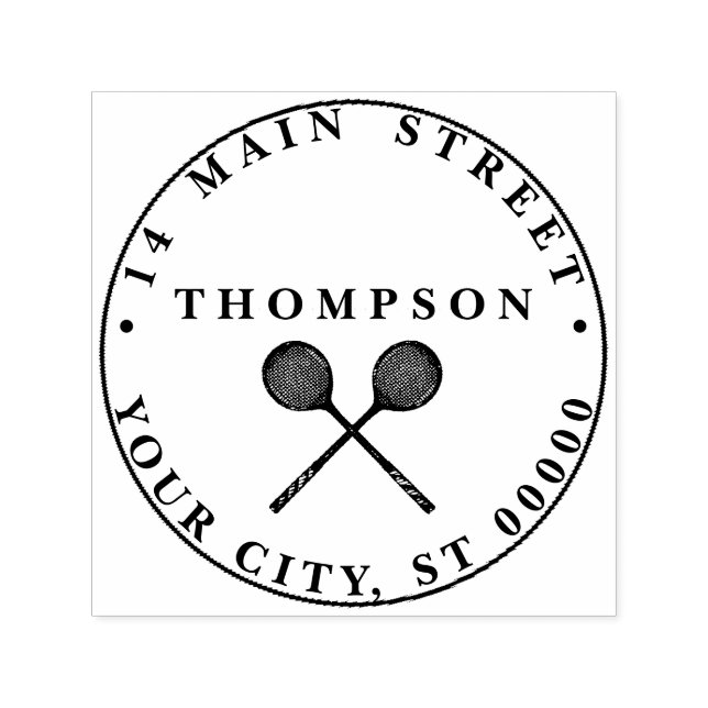 Korslagda squashracketar Blå Namn Adress Självfärgande Stämpel (Design)
