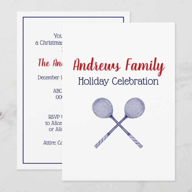 Korslagda squashracketar Blåa Inbjudningar (Fram/baksida)