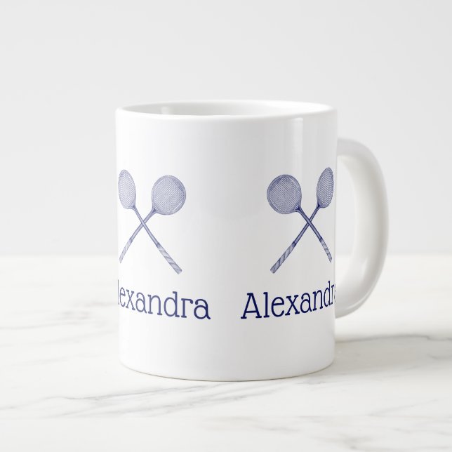 Korslagda squashracketar Blåa Jumbo Mugg (Framsida höger)
