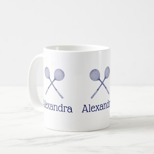 Korslagda squashracketar Blåa Kaffemugg (Framsida vänster)