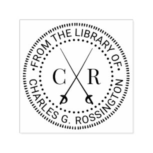 Korslagda svärd Initial monogram  Biblioteksboknam Självfärgande Stämpel