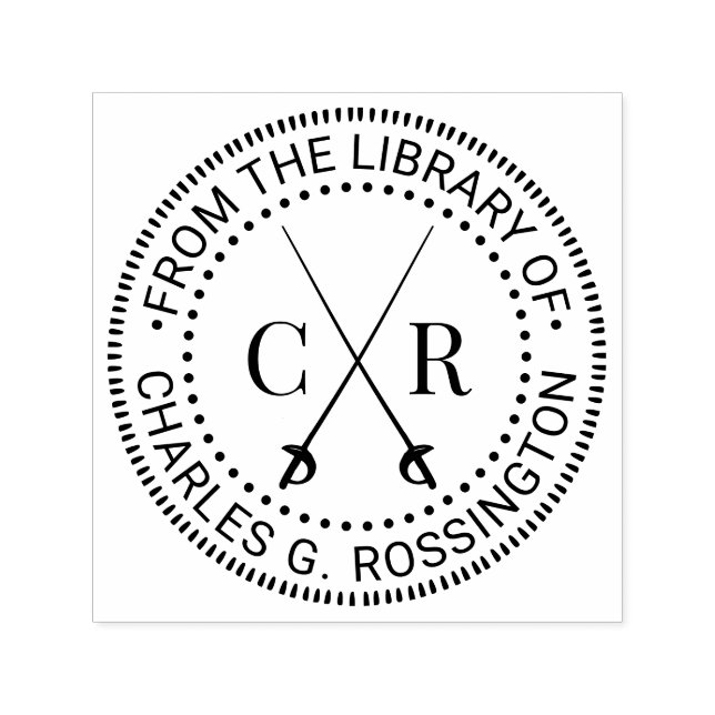 Korslagda svärd Initial monogram  Biblioteksboknam Självfärgande Stämpel (Design)