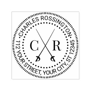 Korslagda svärd Initialer Monogram Namn Returadres Självfärgande Stämpel
