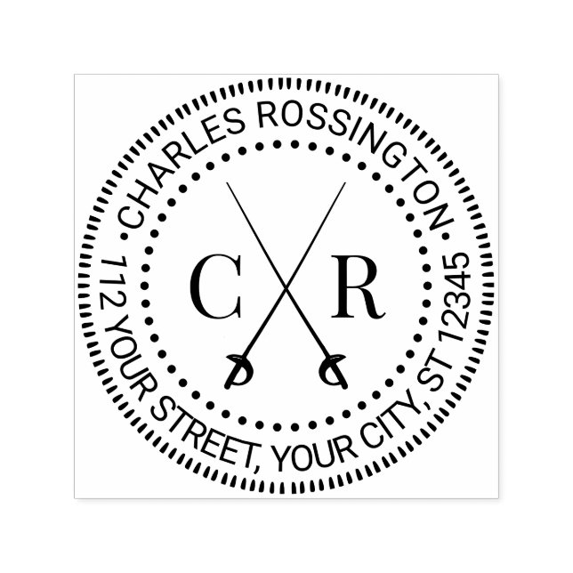 Korslagda svärd Initialer Monogram Namn Returadres Självfärgande Stämpel (Design)