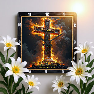 Korsmedaljong Eld Filippianska 4:13 Vers Fyrkantig Klocka