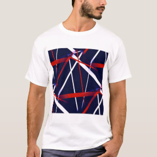Korsmönstrade röda och vitrandar på en blått t shirt