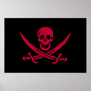 Korspiratflaggan Crimson Skull & Swords Calico Jac Poster