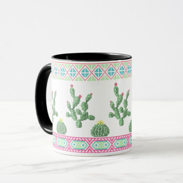 Korsstygn tribal broderi korsstygn mexica mugg (Framsida vänster)