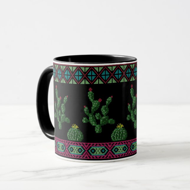 Korsstygn tribal broderi korsstygn mexica mugg (Framsida vänster)