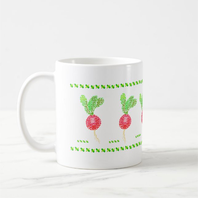 korsstygnsbroderade rädisor kaffemugg (Vänster)
