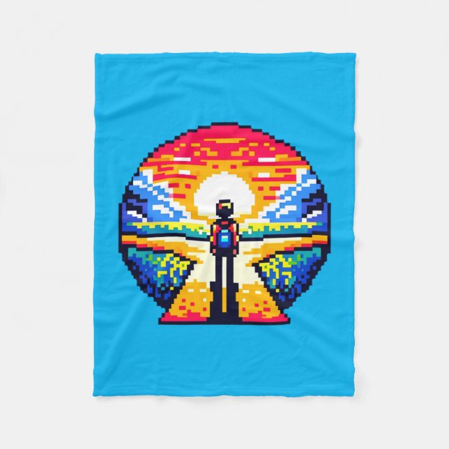 Korsvägar vid Sunset Thoughtful Pixel Art Journey Fleecefilt (Framsidan)