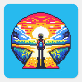 Korsvägar vid Sunset Thoughtful Pixel Art Journey Fyrkantigt Klistermärke