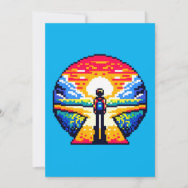 Korsvägar vid Sunset Thoughtful Pixel Art Journey Julkort
