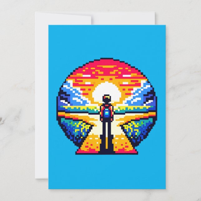 Korsvägar vid Sunset Thoughtful Pixel Art Journey Julkort (Framsida)
