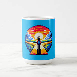 Korsvägar vid Sunset Thoughtful Pixel Art Journey Kaffemugg