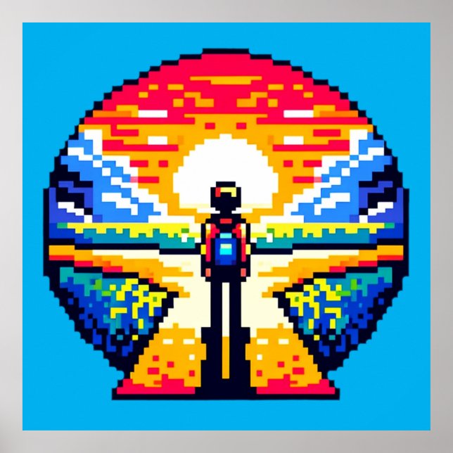 Korsvägar vid Sunset Thoughtful Pixel Art Journey Poster (Framsidan)