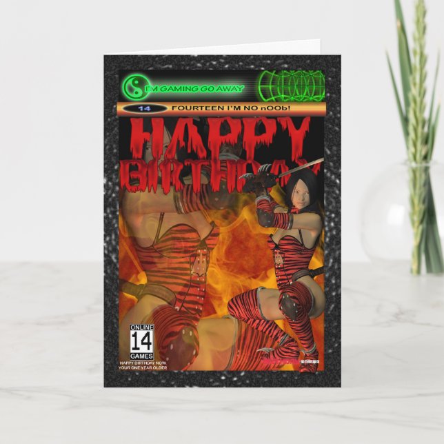 Kort 14, fjorton för dataspelfläktfödelsedag (Framsida)
