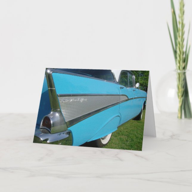 Kort 1957 för blåttChevy hälsning (Framsida)