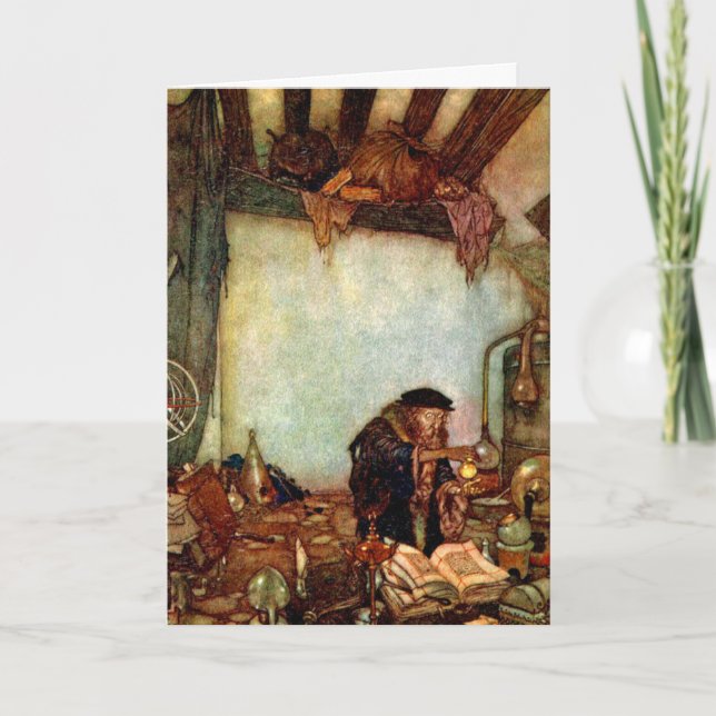 Kort:  Alkemist och hans guld av Edmund Dulac Kort (Framsida)