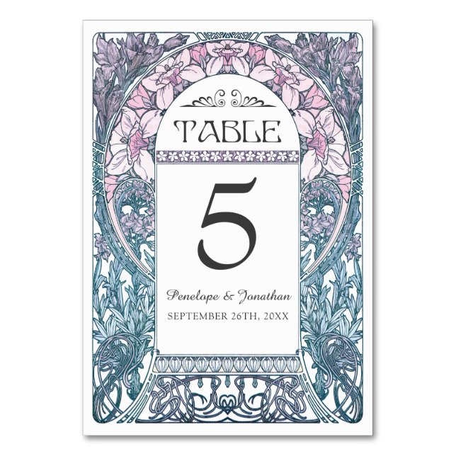 Kort art nouveau Bröllop Bord (nummer 8) (Framsidan)