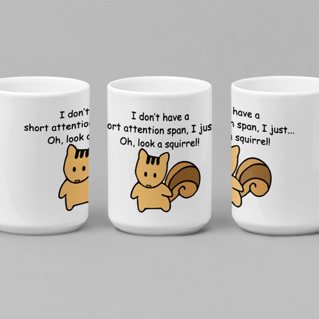 Kort Attention Span Squirrel Funny Kaffemugg (Skapare uppladdad)