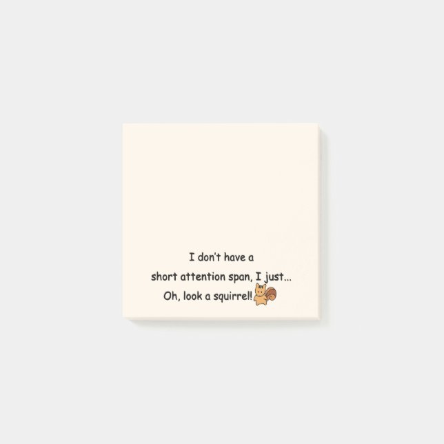 Kort Attention Span Squirrel Humous Post-it Block (Framsida)