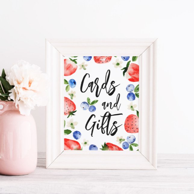 Kort Blåbäddblåsbärsskylt för jordgubbar Poster (Skapare uppladdad)