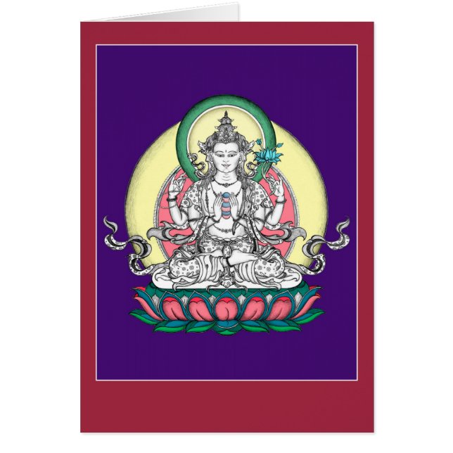 KORT Chenrezig/Avalokiteshvara med förklaring (Framsidan)