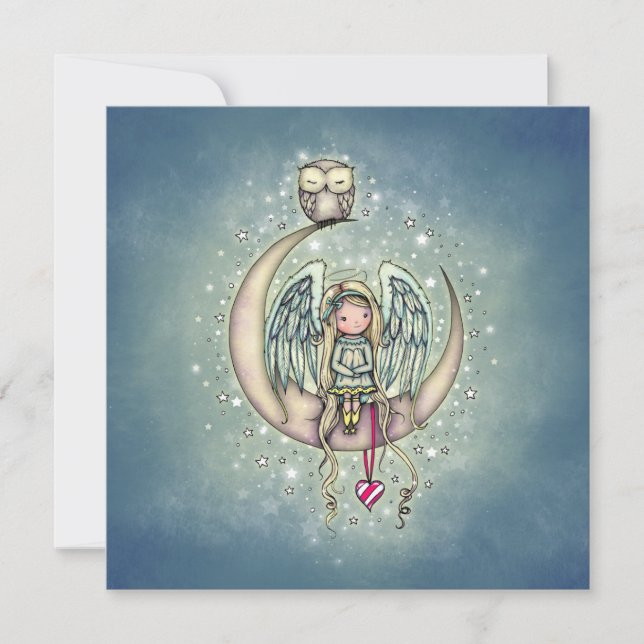 Kort Cute Angel och Uggla på Måne (Framsida)