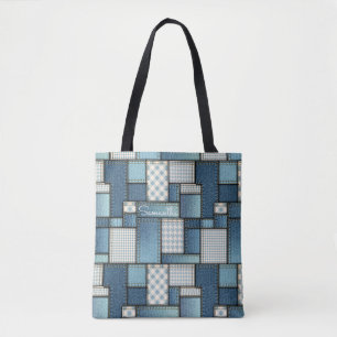 Kort Denim Tote Bag Tygkasse